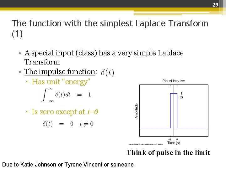 29 The function with the simplest Laplace Transform (1) • A special input (class)
