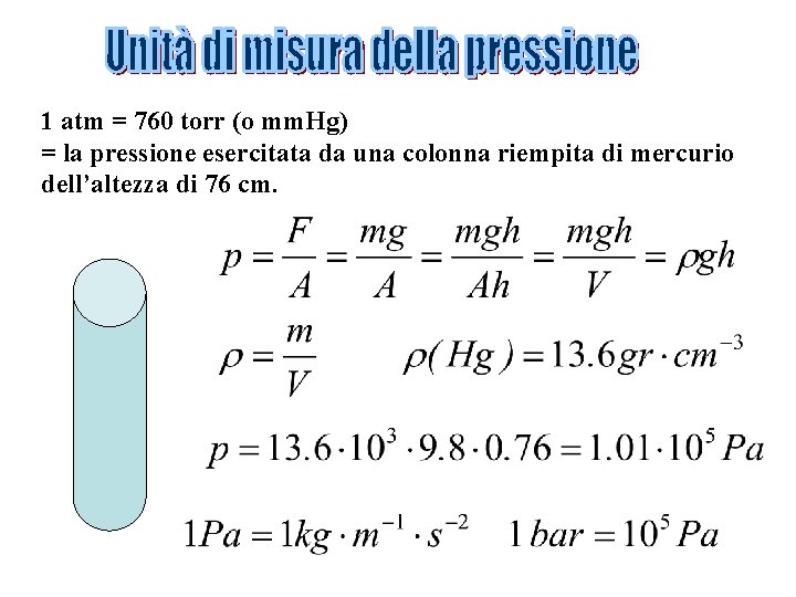 1 atm = 760 torr (o mm. Hg) = la pressione esercitata da una