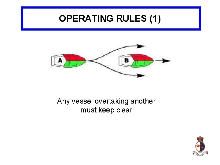 OPERATING RULES (1) Any vessel overtaking another must keep clear 