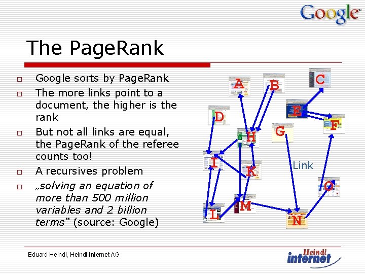 The Page. Rank o o o Google sorts by Page. Rank The more links