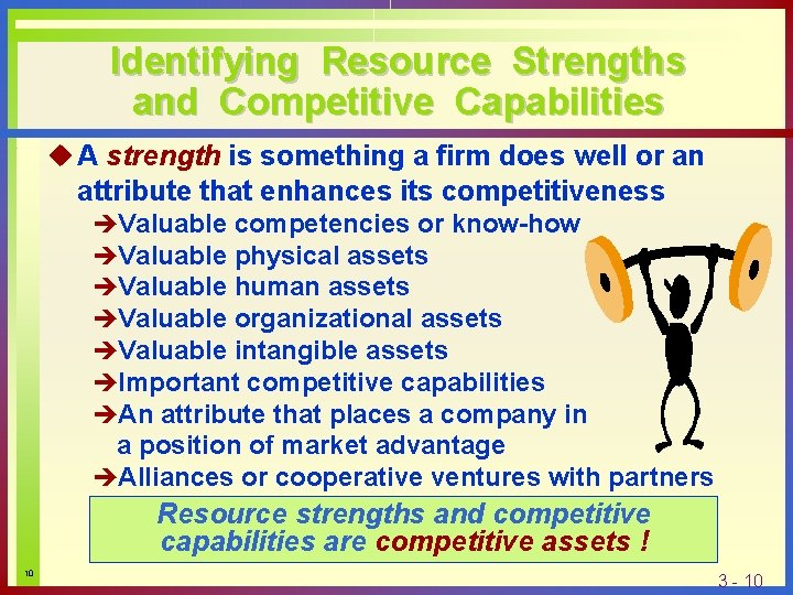 Identifying Resource Strengths and Competitive Capabilities u A strength is something a firm does