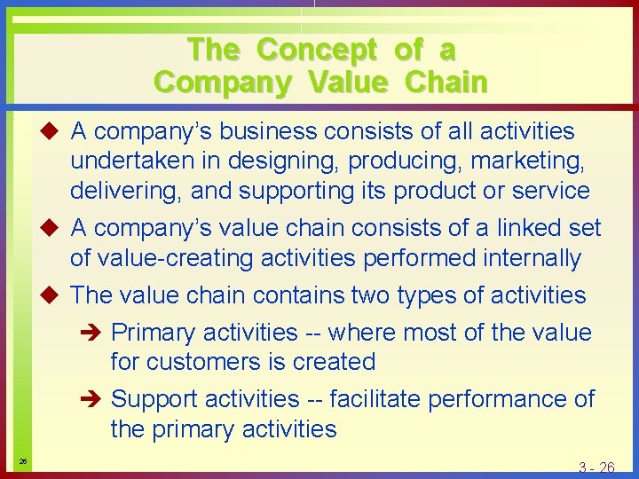 The Concept of a Company Value Chain u A company’s business consists of all