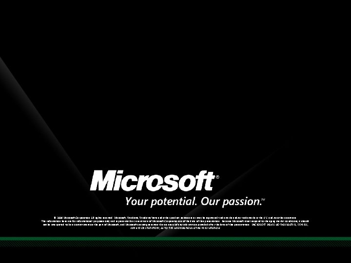 © 2009 Microsoft Corporation. All rights reserved. Microsoft, Windows Vista and other product names