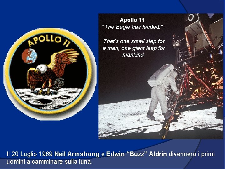 Apollo 11 "The Eagle has landed. " That's one small step for a man,