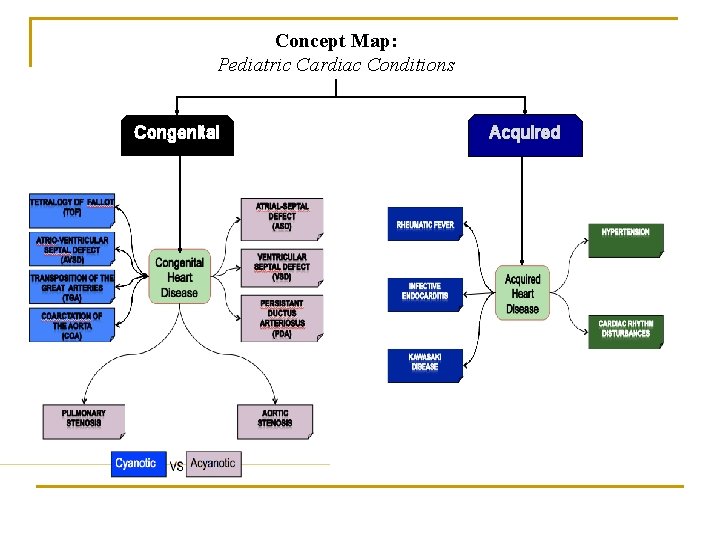 Concept Map: Pediatric Cardiac Conditions Congenital Acquired 