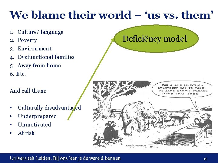 We blame their world – ‘us vs. them’ 1. Culture/ language 2. Poverty 3. We blame their world – ‘us vs. them’ 1. Culture/ language 2. Poverty 3.