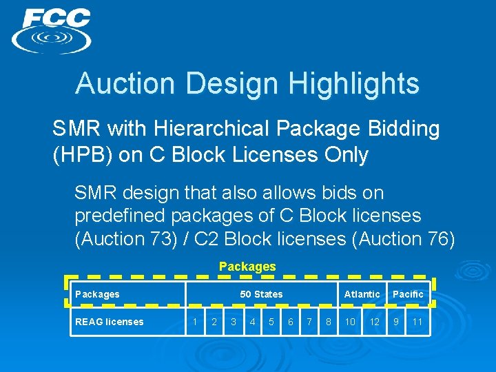 Auction Design Highlights SMR with Hierarchical Package Bidding (HPB) on C Block Licenses Only