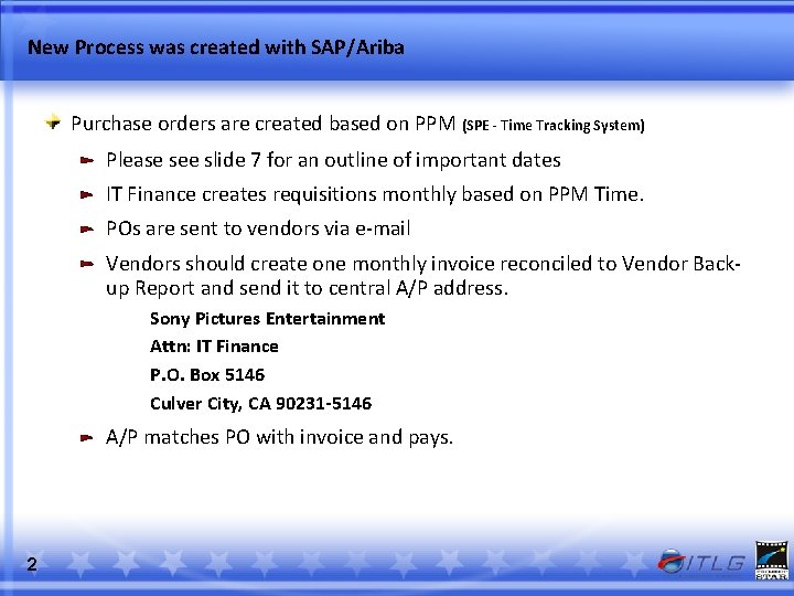 New Process was created with SAP/Ariba Purchase orders are created based on PPM (SPE