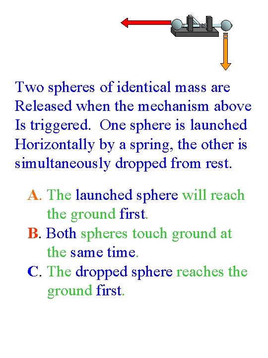 Two spheres of identical mass are Released when the mechanism above Is triggered. One