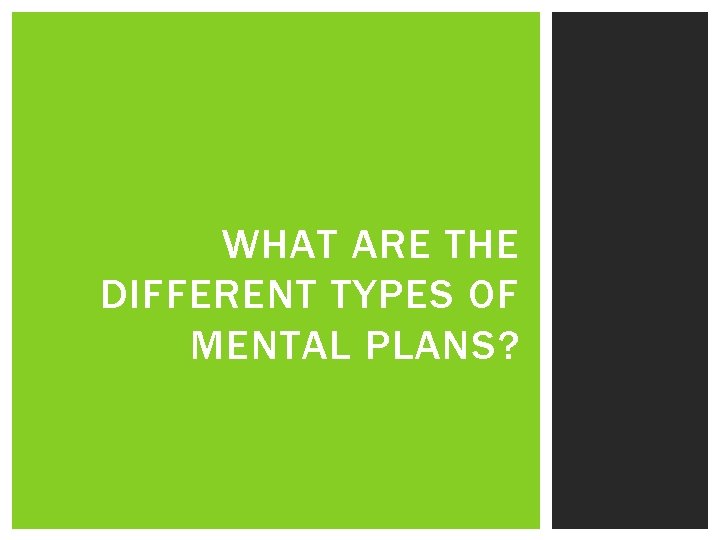 WHAT ARE THE DIFFERENT TYPES OF MENTAL PLANS? 
