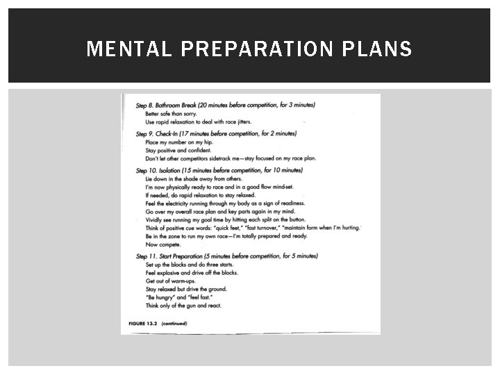 MENTAL PREPARATION PLANS 