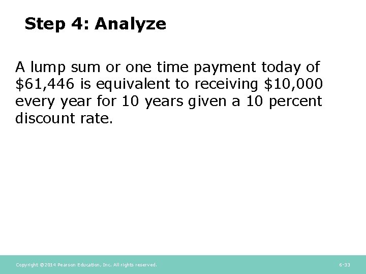 Step 4: Analyze A lump sum or one time payment today of $61, 446