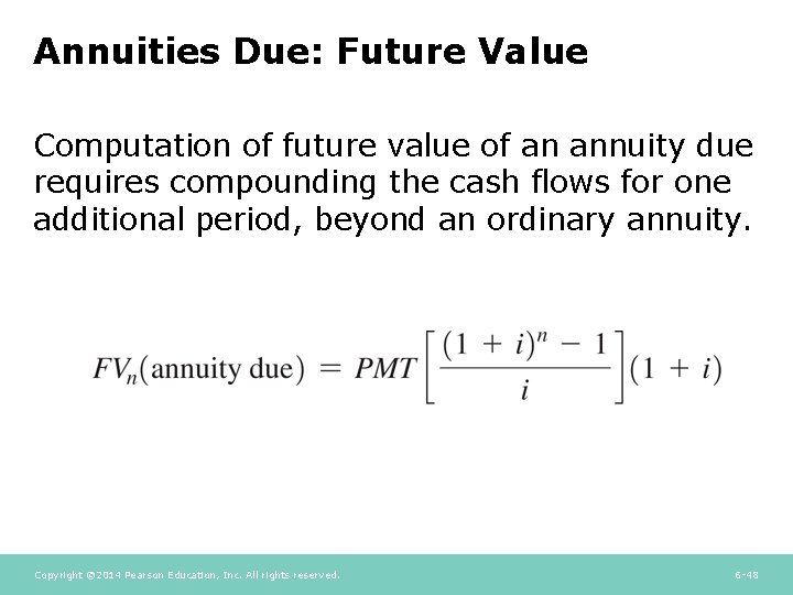 Annuities Due: Future Value Computation of future value of an annuity due requires compounding