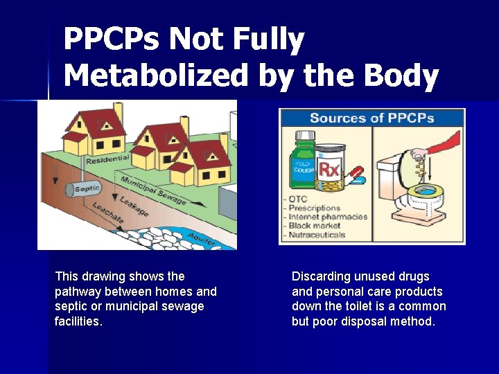 PPCPs Not Fully Metabolized by the Body This drawing shows the pathway between homes