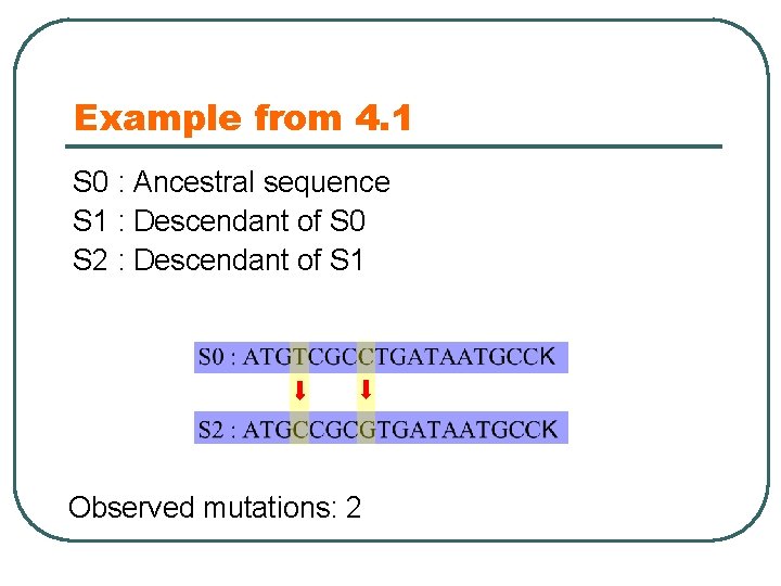 Example from 4. 1 S 0 : Ancestral sequence S 1 : Descendant of
