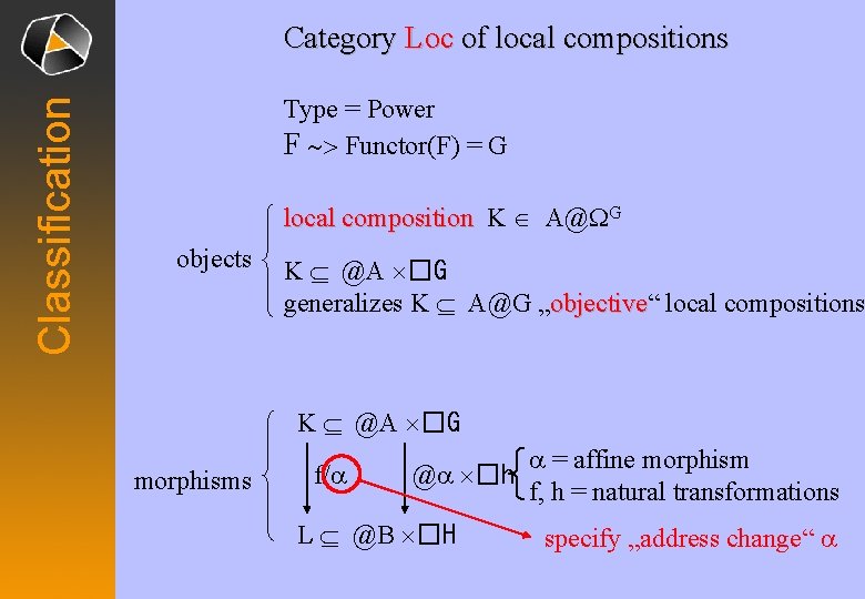 Classification Category Loc of local compositions Type = Power F ~> Functor(F) = G