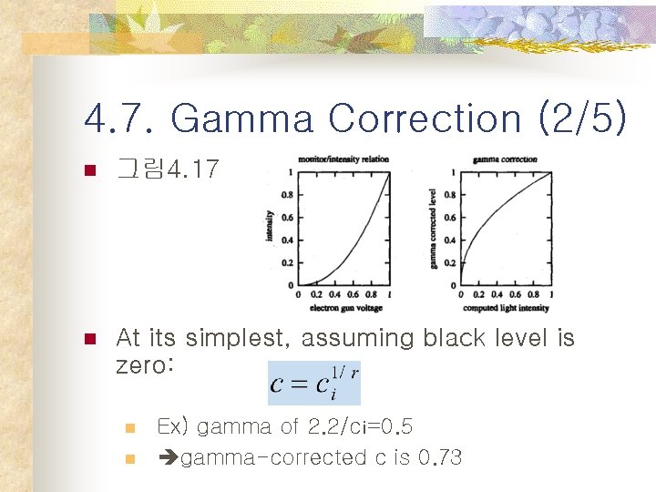 4. 7. Gamma Correction (2/5) n 그림 4. 17 n At its simplest, assuming