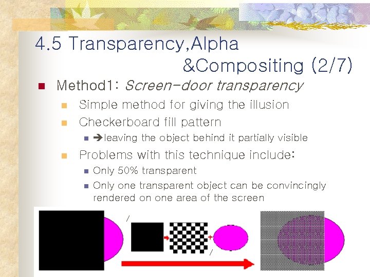 4. 5 Transparency, Alpha &Compositing (2/7) n Method 1: Screen-door transparency n n Simple