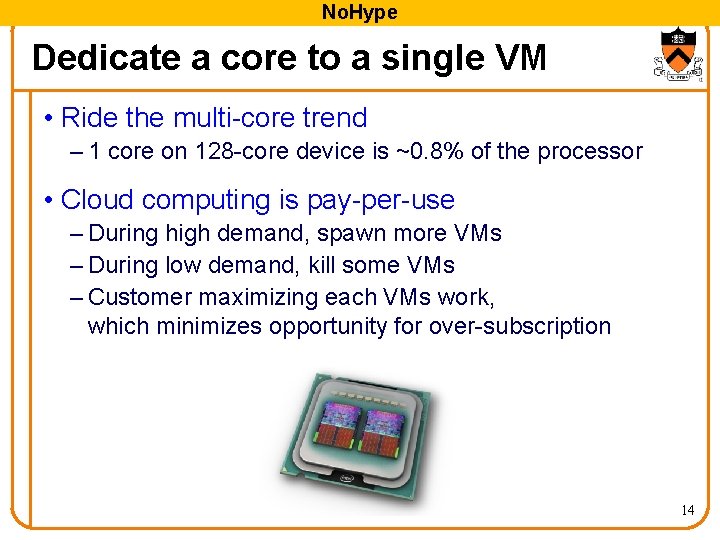 No. Hype Dedicate a core to a single VM • Ride the multi-core trend