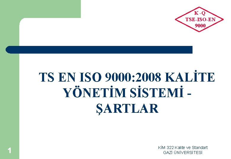 K -Q TSE-ISO-EN 9000 TS EN ISO 9000: 2008 KALİTE YÖNETİM SİSTEMİ - ŞARTLAR