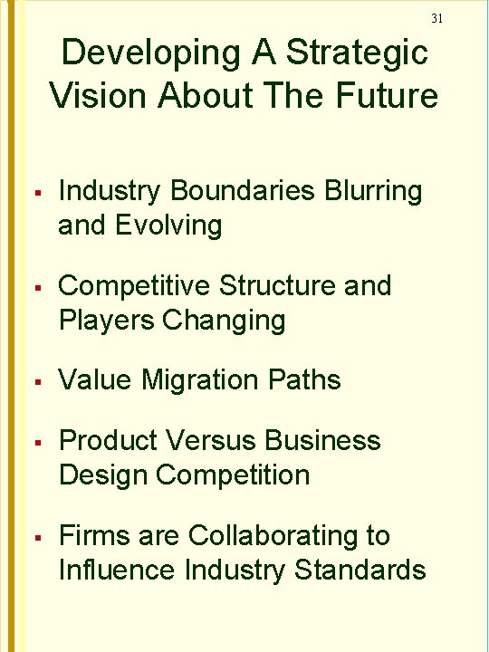 31 Developing A Strategic Vision About The Future Industry Boundaries Blurring and Evolving Competitive
