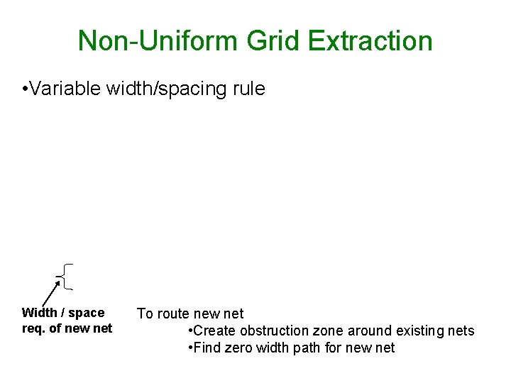Non-Uniform Grid Extraction • Variable width/spacing rule Width / space req. of new net Non-Uniform Grid Extraction • Variable width/spacing rule Width / space req. of new net