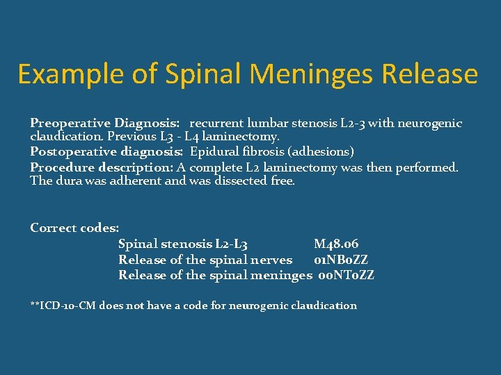 Example of Spinal Meninges Release Preoperative Diagnosis: recurrent lumbar stenosis L 2 -3 with