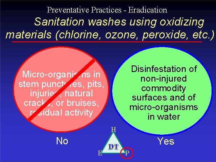 Preventative Practices - Eradication Sanitation washes using oxidizing materials (chlorine, ozone, peroxide, etc. )