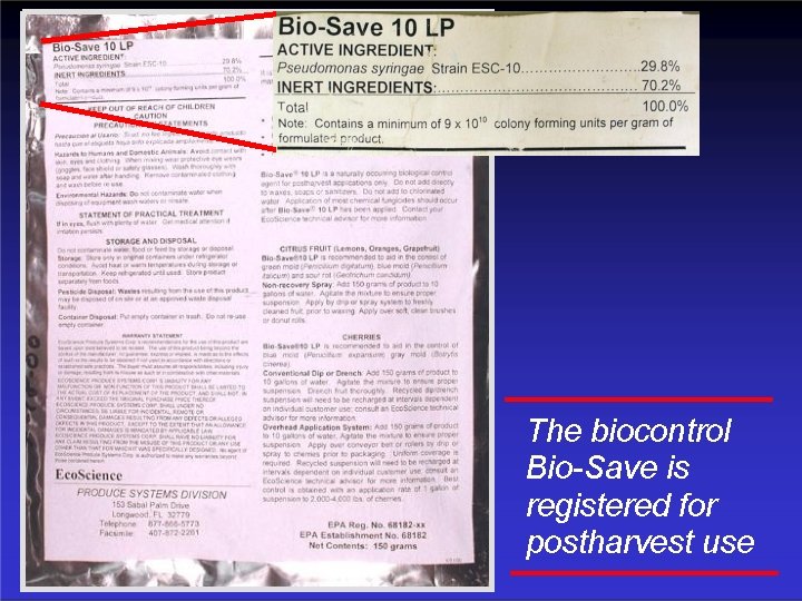 The biocontrol Bio-Save is registered for postharvest use 