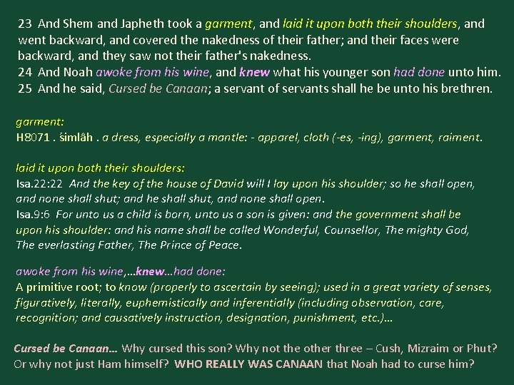 23 And Shem and Japheth took a garment, and laid it upon both their