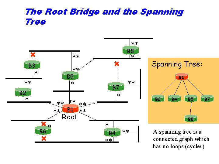 The Root Bridge and the Spanning Tree ** B 8 * ** B 3