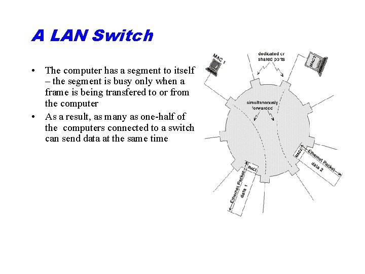 A LAN Switch • The computer has a segment to itself – the segment