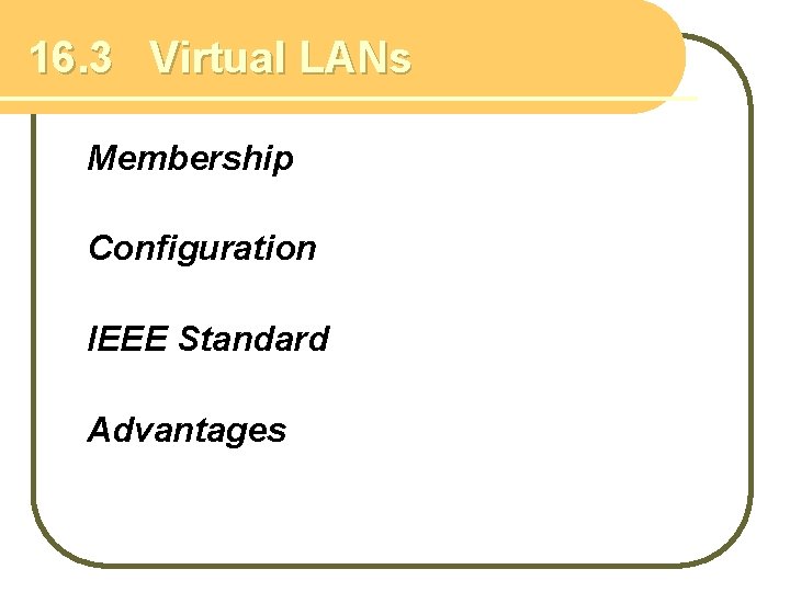 16. 3 Virtual LANs Membership Configuration IEEE Standard Advantages 