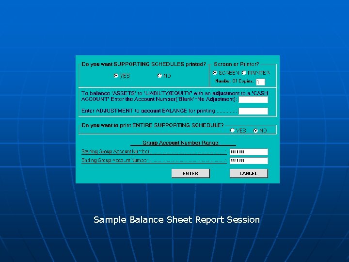 Sample Balance Sheet Report Session 