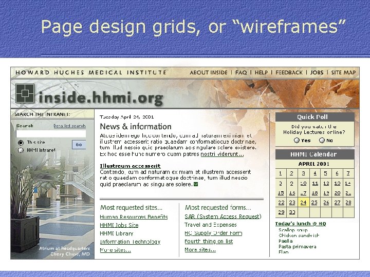 Page design grids, or “wireframes” 