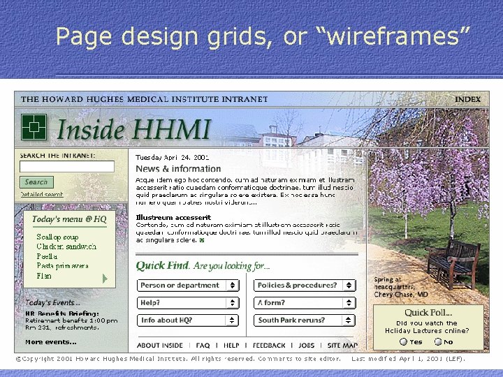 Page design grids, or “wireframes” 