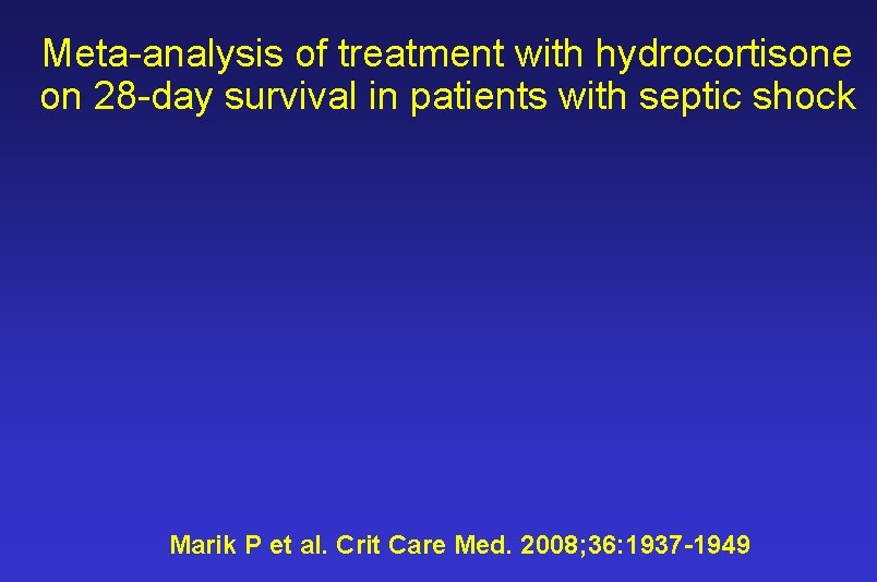 Meta-analysis of treatment with hydrocortisone on 28 -day survival in patients with septic shock