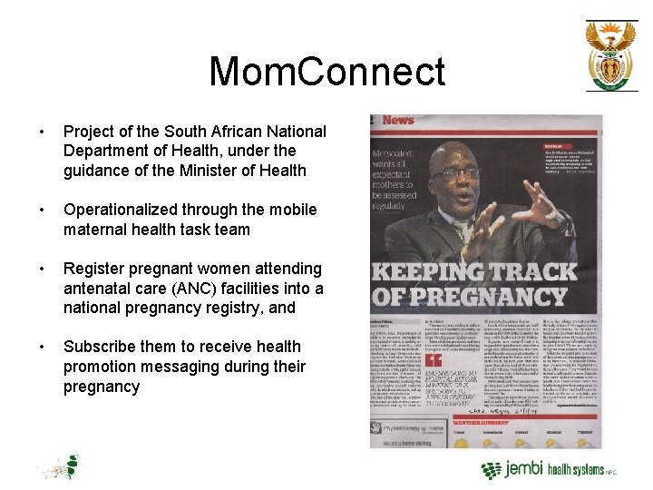 Mom. Connect • Project of the South African National Department of Health, under the