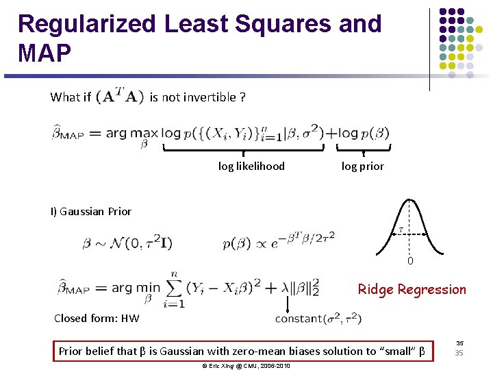 Regularized Least Squares and MAP What if is not invertible ? log likelihood log Regularized Least Squares and MAP What if is not invertible ? log likelihood log