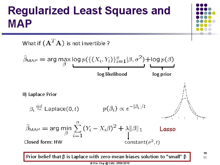 Regularized Least Squares and MAP What if is not invertible ? log likelihood log Regularized Least Squares and MAP What if is not invertible ? log likelihood log
