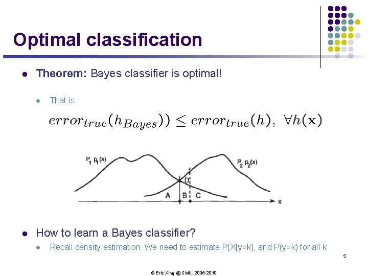 Optimal classification l Theorem: Bayes classifier is optimal! l l That is How to Optimal classification l Theorem: Bayes classifier is optimal! l l That is How to