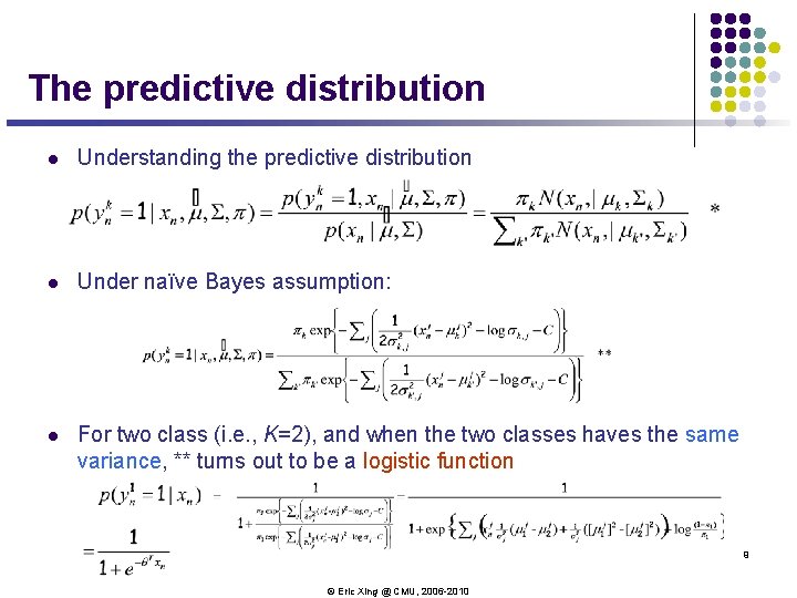 The predictive distribution l Understanding the predictive distribution l Under naïve Bayes assumption: l The predictive distribution l Understanding the predictive distribution l Under naïve Bayes assumption: l
