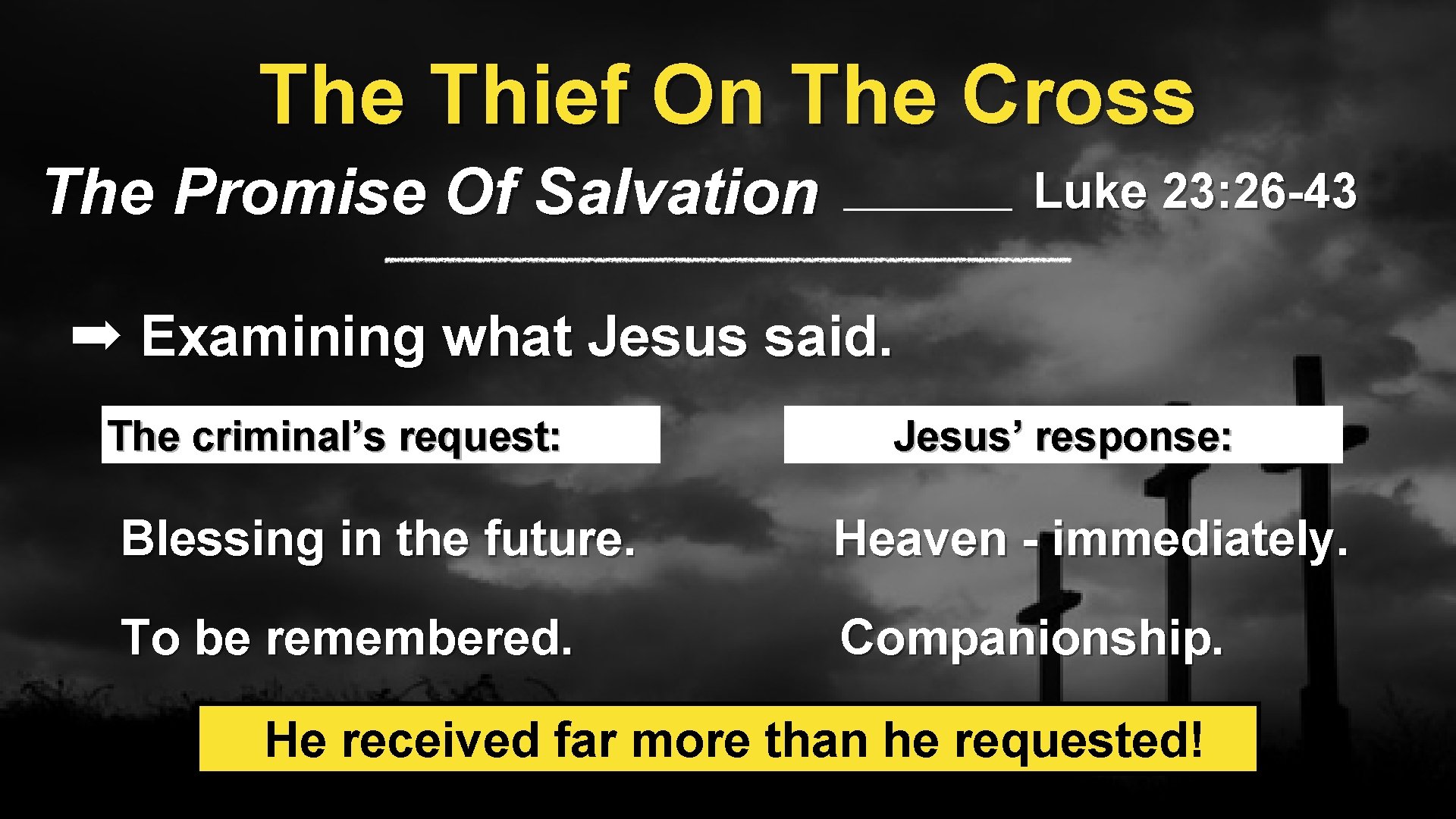 The Thief On The Cross The Promise Of Salvation Luke 23: 26 -43 ➡