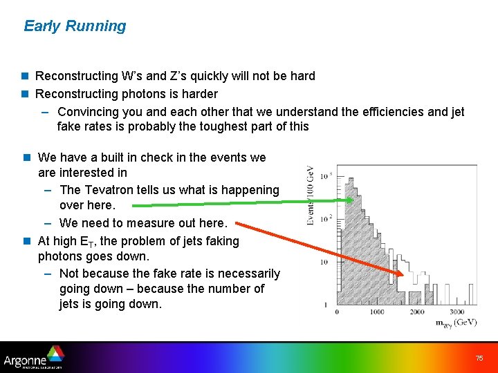 Early Running n Reconstructing W’s and Z’s quickly will not be hard n Reconstructing