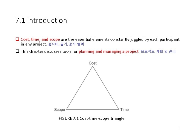 7. 1 Introduction q Cost, time, and scope are the essential elements constantly juggled