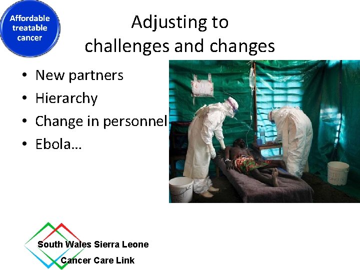 Adjusting to challenges and changes • • New partners Hierarchy Change in personnel Ebola…