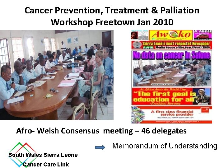 Cancer Prevention, Treatment & Palliation Workshop Freetown Jan 2010 An Afro- Welsh Consensus meeting