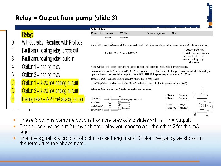 Relay = Output from pump (slide 3) Experts in Chem-Feed and Water Treatment §