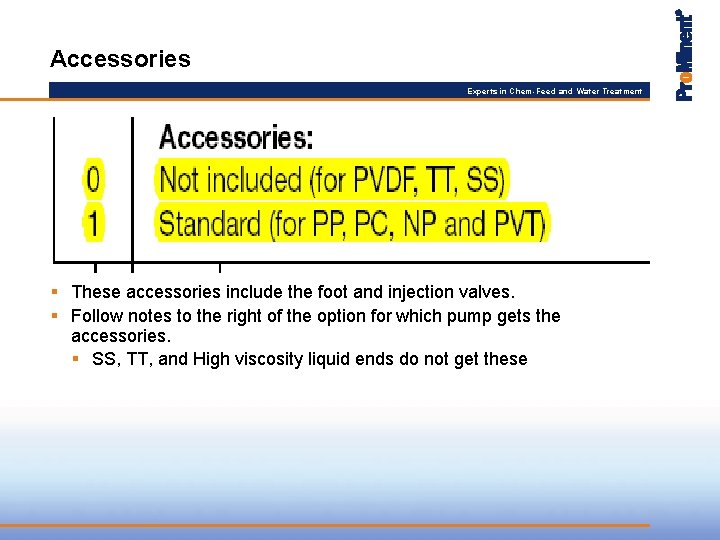 Accessories Experts in Chem-Feed and Water Treatment § These accessories include the foot and