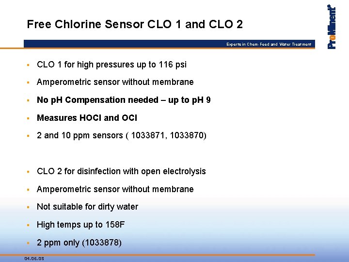 Free Chlorine Sensor CLO 1 and CLO 2 Experts in Chem-Feed and Water Treatment